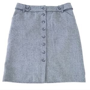 Ann Taylor Fact Herringbone Wool Blend Pencil Skirt 4P Petite Gray White Lined